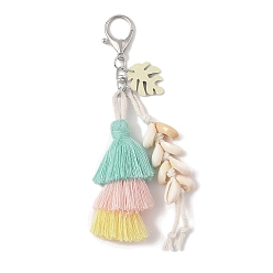 Бледно-бирюзовый Подвесные украшения ручной работы из нейлоновых ниток в технике макраме, подвески из дерева и ракушек, а также застежки из сплава для украшений сумок и брелоков, бледные бирюзовая, 160 мм