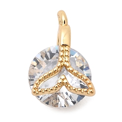 Настоящее золото 18K Латунные микропаве прозрачные кубические циркониевые подвески, плоский круглый с подвеской в виде рыбьего хвоста, реальный 18 k позолоченный, 12x8x6 мм, отверстие : 1.3 мм