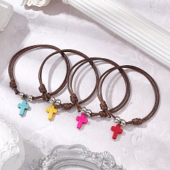 (52) Непрозрачная лаванда Браслеты с подвесками из окрашенной синтетической бирюзы для женщин, воском шнура, разноцветные, внутренний диаметр: 2-1/8~2-3/8 дюйм (5.5~6 см)