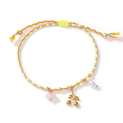 Ярко-Розовый Богемный стиль 304 браслеты из нержавеющей стали с подвесками в виде вишен, Браслеты из нейлоновой нити плетеные для женщин, ярко-розовый, 11.02 дюйм (28 см)