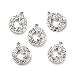 Crystal Alloy Rhinestone Pendants, Platinum Tone Hollow Out Flat Round with Butterfly Charms, Crystal, 19x15x3mm, Hole: 2mm