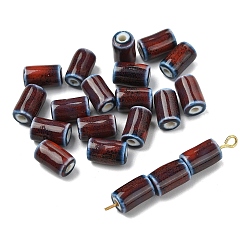 Темно-Красный 20шт. фарфоровые бусины ручной работы, колонка, фантазии античного стекла фарфора, темно-красный, 10~11x6.5~7 мм, отверстие : 2~2.2 мм