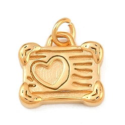 Золотой 304 прелести нержавеющей стали, камера с сердцем, с целью перехода в кольце, золотые, 10.5x11.5x3 мм