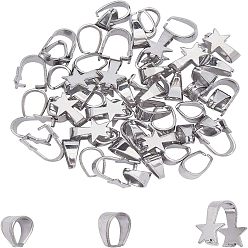 Stainless Steel Color 304 Stainless Steel Snap on Bails, Stainless Steel Color, 11~15.5x7~11mm, 60pcs/box