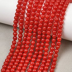 FireBrick Natural Dyed White Jade Beads Strands, Smooth Round, FireBrick, 4mm, Hole: 0.8mm, about 87pcs/strand, 14.96''(38cm)