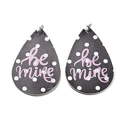 Teardrop Большие кожаные подвески, с железным кольцом, коллекция ко дню святого валентина, слеза, 56x37x2 мм, отверстие : 5.5 мм