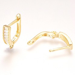 Golden Brass Micro Pave Cubic Zirconia Earring Findings, Hoop Earring Findings with Latch Back Closure, Golden, 18x13x4mm, Hole: 1.5mm, Pin: 1x1.4mm