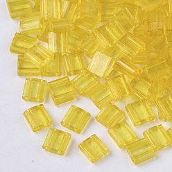 Gold 2-Hole Baking Paint Transparent Glass Seed Beads, Rectangle, Gold, 5x4.5~5.5x2~2.5mm, Hole: 0.5~0.8mm