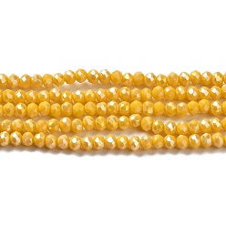 Золотистый Гальваническое покрытие непрозрачный сплошной цвет хрустальное стекло круглые бусины нити, граненые, с покрытием AB цвета, золотые, 3.5x2.5~3 мм, отверстие : 1 мм, около 113~115 шт / нитка, 32~33 см