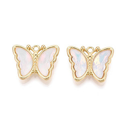 Прозрачный Сплав стекла подвески, бабочка, граненые, золотой свет, прозрачные, 19x23x5 мм, отверстие : 2 мм