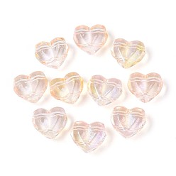 Персиковый Слойка Прозрачные стеклянные бусины, сердце, граненые, с блеском порошок, розовые, 13x14.5x8 мм, Отверстие : 1.4 мм & 1.5 мм, Около 606 шт / 1000 г