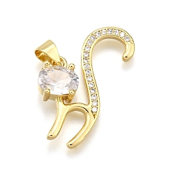 Настоящее золото 18K Стойка металлическая латунная микропрофилированная кубическая циркония подвески, форма кошки, без кадмия и без свинца, долговечный, реальный 18 k позолоченный, 26.5x19x5 мм, отверстие : 5x3.5 мм