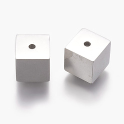 Stainless Steel Color Tarnish Resistant 304 Stainless Steel Chain Terminators, Cord Ends, End Caps, Cube, Stainless Steel Color, 8x8x8mm, Hole: 1mm, 6mm Inner Diameter