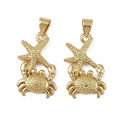 Краб Латунные подвески, долговечный, без кадмия и без свинца, стойки покрытие, реальный 18 k позолоченный, краб, 21.5x14.5x2.5 мм, отверстие : 4.5x3.5 мм
