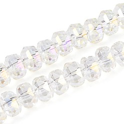 Светло-желтый Гальванизируйте прозрачное стекло бисер нитей, рондель, граненые, светло-желтый, 5.5~6.5x3.5~4.5 мм, отверстие : 1~1.4 мм, около 91~100 шт / нитка, 14.17~17.32 дюйм (36~44 см)