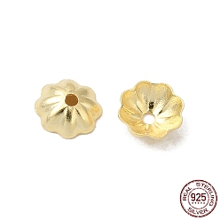 Real 18K Gold Plated 925 Sterling Silver Bead Caps, 8-Petal, Flower, Real 18K Gold Plated, 4x4x1.4mm, Hole: 0.8mm, about 310pcs/10g