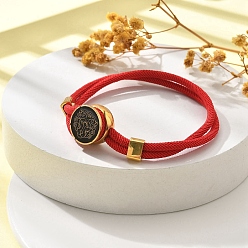 Лео Созвездие нейлоновые шнуры многорядные браслеты, двойная цепочка ювелирные изделия для женщин и мужчин, с золотой латунной фурнитурой и эмалевым шармом, красные, Лев, 8 дюйм (20.3 см)