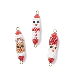 Золотой 3 шт. 3 стили стеклянные бусины рождественские Санта-Клаус олень снеговик звенья соединительные подвески, с железными двойными петлями, красный и белый, золотые, 35.5x7.5~8 мм, отверстие : 2.4 мм, 1 шт / стиль