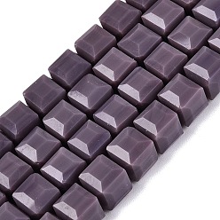 Purple Opaque Glass Beads Strands, Cube, Faceted, Purple, 7x7x6.5~7mm, Hole: 1.2~1.6mm, about 96~101pcs/strand, 25.39~28.54 inch(64.5~72.5cm)