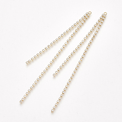 Real 18K Gold Plated Brass Chain Tassel Big Pendants, with Cubic Zirconia, Clear, Real 18K Gold Plated, 105x4x2mm, Hole: 1.5mm