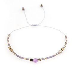 Лиловый Регулируемые браслеты из плетеного бисера и стеклянных бусин для женщин, с аметистом, сирень, 11.02 дюйм (28 см)