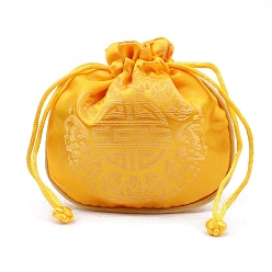 Золотистый Тканевые мешочки в китайском стиле, сумки на шнурке для хранения ювелирных изделий, полукруглый, золотые, 11x11 см
