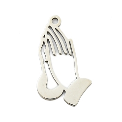 Нержавеющая Сталь Цвет Не тускнеющие 201 подвески из нержавеющей стали, заклинание молящихся рук, лазерная резка, цвет нержавеющей стали, 22x12x1 мм, отверстие : 1.5 мм