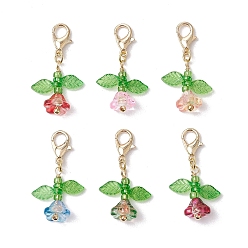 (52) Непрозрачная лаванда Подвесные украшения из цветочного стекла и акриловых бусин, Сплав с застежками когтя омара, разноцветные, 32 мм