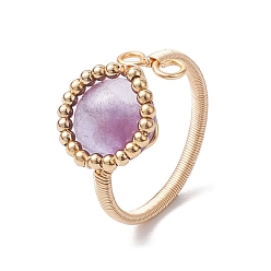 Аметист Женские полукруглые манжеты с натуральным аметистом, обернутые медной проволокой, внутренний диаметр: 19 мм