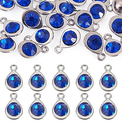 Сапфир 20 шт. граненые стеклянные подвески, со сплавочной фурнитурой, слеза, очарование камня в сентябре, сапфир, 11.3x7.2x4.2 мм, отверстие : 1.2 мм