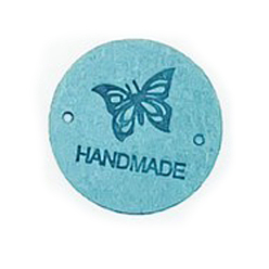 Бледно-бирюзовый Бирки для этикеток из кожи из микрофибры, бирка с тиснением ручной работы, с отверстиями, для джинсов своими руками, , обуви, аксессуары для шляп, плоские круглые с бабочкой, бледные бирюзовая, 25 мм