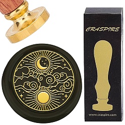 Луна Набор сургучной печати, золотистый тон сургучной печати цельная латунная головка, с деревянной ручкой в стиле ретро, для конвертов приглашений, подарочная карта, луна, 83x22 мм, штампы: 30x14.5 мм