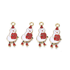 Dark Red Rack Plating Alloy Enamel Pendants, Cadmium Free & Nickel Free & Lead Free, Light Gold, Christmas, Snowman with Drumming, Dark Red, 25x11x1.5mm, Hole: 2mm