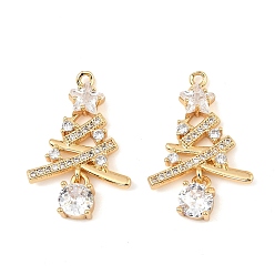 Прозрачный Латунные микро проложить кубического циркония подвески, рождественская елка, реальный 18 k позолоченный, прозрачные, 28.5x18.5x4.5 мм, отверстие : 1.5 мм
