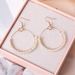 Белый Серьги-подвески в форме ронделя из сплава и стекла, золотые, белые, 48 мм