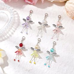 (52) Непрозрачная лаванда 6 шт. 6 цвета сказочный сплав бисер и стеклянные и акриловые бусины подвеска украшение, Сплав с застежками когтя омара, разноцветные, 58 мм, 1 шт / цвет