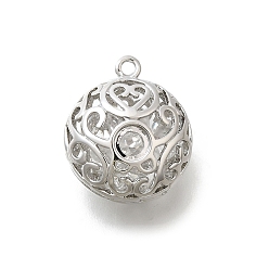 Платина Латунь с кубическим цирконием подвеской, без кадмия, без никеля и без свинца, полый, круглые подвески, платина, 21.5x19x12 мм, отверстие : 1.8 мм