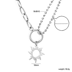 Color de Acero Inoxidable 304 Collares colgantes de sol de acero inoxidable para mujer, color acero inoxidable, 15.75 pulgada (40 cm), colgante: 18 mm
