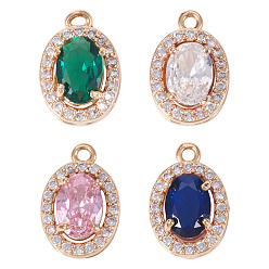 (52) Непрозрачная лаванда 4 шт 4 цвета кулоны из латуни, микропаве, циркония, овальные амулеты, реальный 18 k позолоченный, разноцветные, 13x8.5x5 мм, отверстие : 1.2 мм, 1 шт / цвет