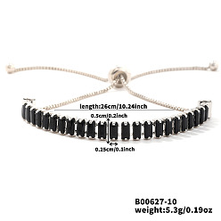 Черный Регулируемые браслеты-слайдеры из латуни с паве из кубических цирконий, теннисные браслеты для женщин, прямоугольные, чёрные, 10-1/4 дюйм (26 см)