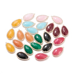 (52) Непрозрачная лаванда Природного нефрита подвески, с латунным микропаве, прозрачные кубические фианиты, граненые, слеза, окрашенные, золотые, разноцветные, 36x20x6.2 мм, отверстие : 1.8 мм