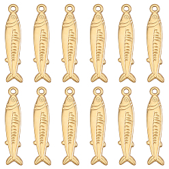 Echt 18 k vergoldet 12 Stk. 304 Edelstahlanhänger, Meerestier-Charme, Fisch, Ionenbeschichtung (ip), echt 18 k vergoldet, 34.5x7x2 mm, Bohrung: 1.6 mm