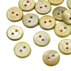 Olive 2 Boutons en nacre naturelle peints en blanc avec trou, bord ondulé plat rond, olive, 11~12x2mm, Trou: 1.6mm