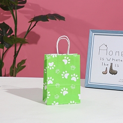 Lime Paw Print Paper Shopping Bags with Handle, Gift Tote, Rectangle, Lime, 15x8x21cm