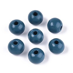 Стально-синий Круглые бусины из натурального дерева схима, окрашенные распылением, стальной синий, 11.8~12.5x11 мм, отверстие : 2.5~3 мм