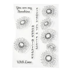 Flower Silicone Clear Stamps, for Card Making Decoration DIY Scrapbooking, Sunflower Pattern, 20.5x14.5x0.3cm