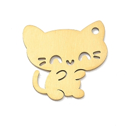 Oro 201 colgantes de acero inoxidable, encantos de forma de gato, Corte con laser, dorado, 23.5x24.5x1.5 mm, agujero: 2 mm