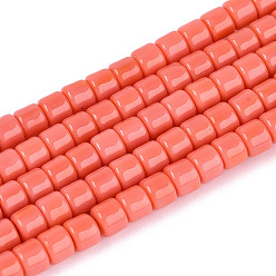 Лосось Непрозрачные сплошные цветные стеклянные бусины, колонка, salmon, 3.5x4~4.5 мм, отверстие : 0.7~0.9 мм, около 102~108 шт / нитка, 14.17~14.96 дюйм (36~38 см)