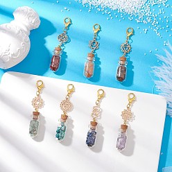 Золотой 7 Чакра натуральный красный авантюрин, красная яшма, зеленый авантюрин, тигровый глаз, синтетическая бирюза, аметист и лазурит в стеклянной бутылке желаний подвеска украшения, Сплав с застежками, золотые, 75~78 мм, 7 шт / комплект