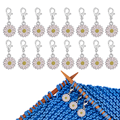 Белый 40 шт. эмалированные цепочные маркеры-замки из сплава маргаритки, Сплав с застежками когтя омара, белые, 2.7 см